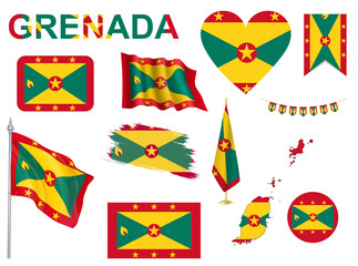 Big set of Grenada ribbons, symbols, icons and flags isolated on a white background, Made in Grenada, Welcome to Grenada, premium quality, Grenada color, set for your infographics, and templates 
