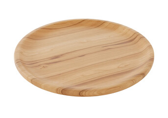 3D Wooden Plate isolated on white or transparent background with a 45 degree angle setup