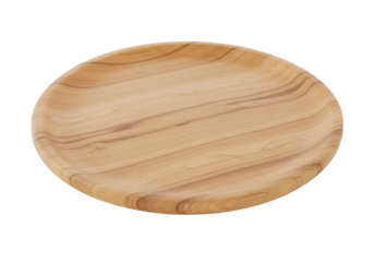 3D Wooden Plate isolated on white or transparent background with a 45 degree angle setup