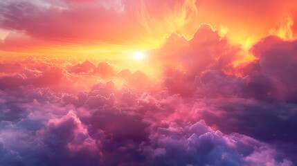 Obraz premium Heavenly Sunset Clouds Pink/Purple Aerial View, Dramatic Sky Art.