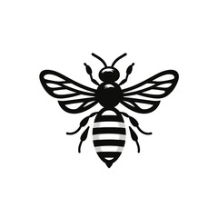 Black and white bee icon silhouette vector art illustration