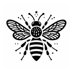 Black and white bee icon silhouette vector art illustration