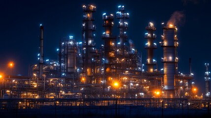 Fototapeta premium Illuminated industrial complex at night.