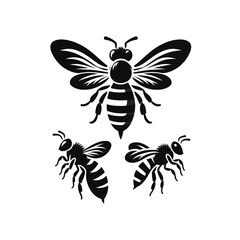 Black and white bee icon silhouette vector art illustration