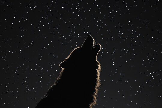 Stunning silhouette of a howling wolf against a starry night sky with ample space for text