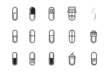 Elegant Pills Icon in Line Art