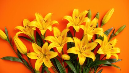 Yellow Lilies on Orange