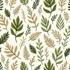 Fototapeta premium Tropical Green and Gold Leaf Pattern on Light Background 