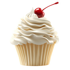 Delicious vanilla cupcake with cherry topping dessert isolated on transparent background