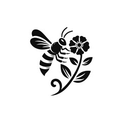 Black and white bee icon silhouette vector art illustration