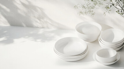 Elegant display of premium dishware in minimalist setting for luxurious dining
