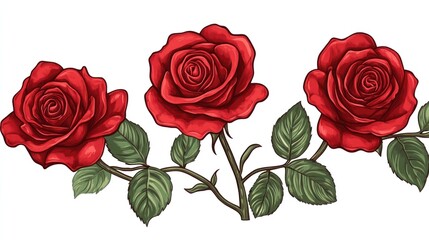 Fototapeta premium Red roses, elegant floral arrangement, white background, botanical illustration, perfect for greeting cards