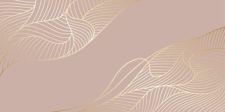 Gold lines vector art background. Abstract luxury cover design. Poster for design interior. Template for cards, flyers, banner, packaging. Premium golden illustration for luxe invite, wedding card.	