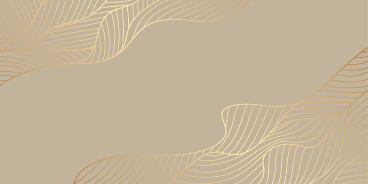 Gold lines vector art background. Abstract luxury cover design. Poster for design interior. Template for cards, flyers, banner, packaging. Premium golden illustration for luxe invite, wedding card.	