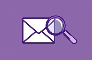  an open envelope with an email icon, a magnifying glass hovering above it, and a purple background for emphasis. 