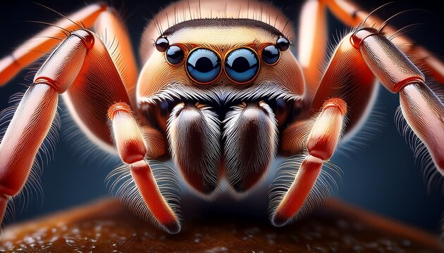 A macro view of a spider with eyes and long legs; 3D illustration rendering of a spider; eight legged freak; poisonous; dangerous insect