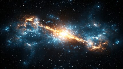Cosmic Radiance Glowing galaxy ablaze in dark space, filled with stars