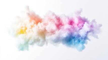 Fototapeta premium Colorful smoke cloud dispersing in mid-air, vibrant gradient of hues from red to blue, artistic and abstract composition, and isolated on white background.