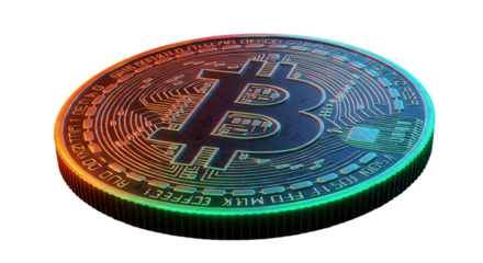 3D colorful digital bitcoin coin isolated on white background, ideal for cryptocurrency visuals, blockchain finance concepts, digital currency promotion, and modern fintech graphics