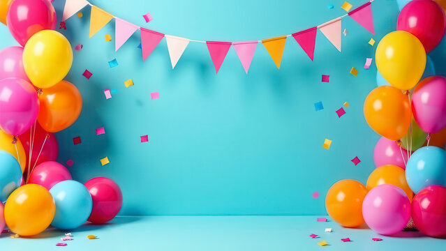 Festive mockup background with a blank space for text, celebration pink room concept of boy birthday party or gender party