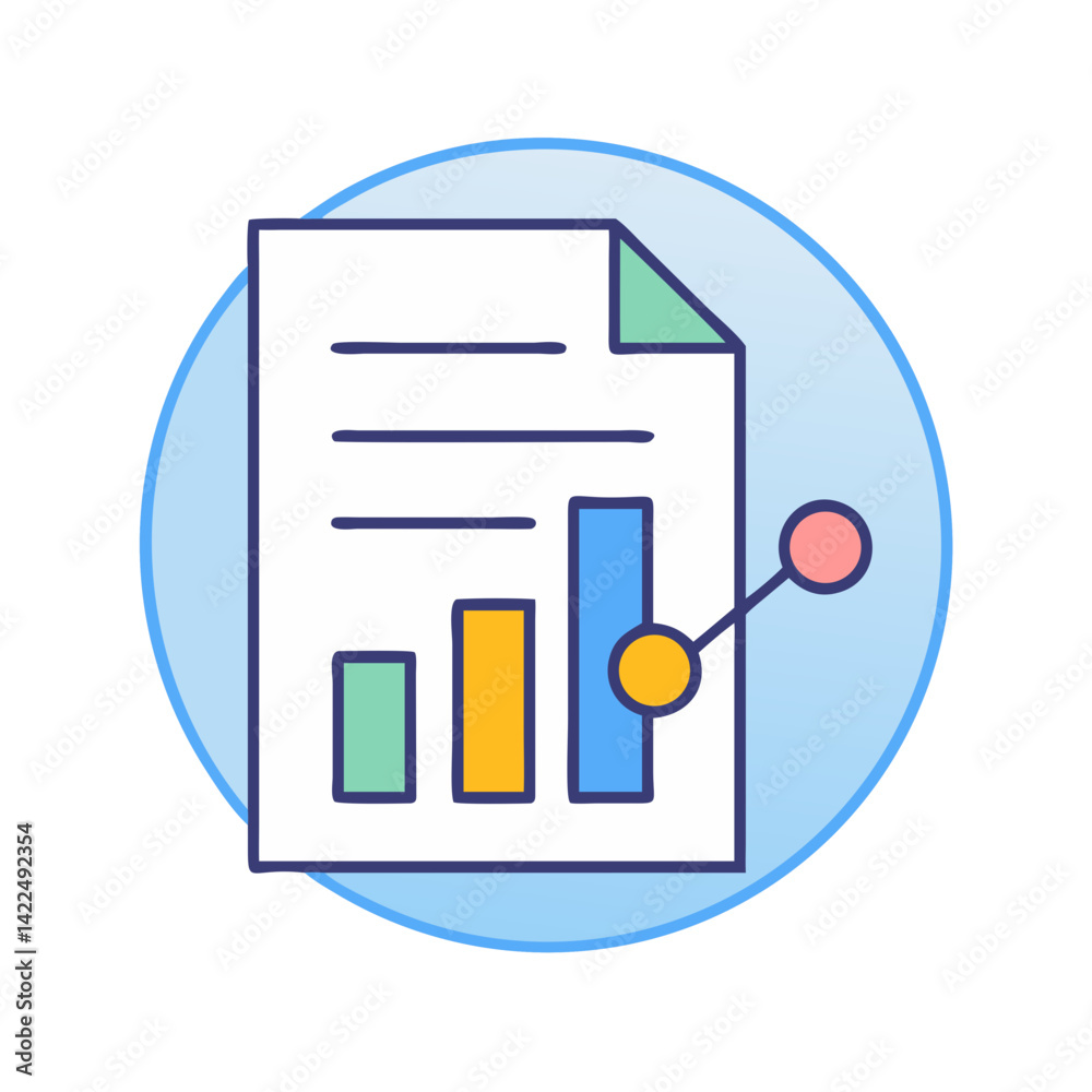 Poster bar graph report with line chart icon vector