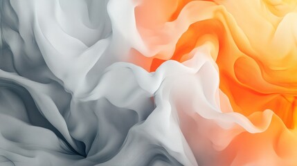 Obraz premium Abstract waves of fabric in contrasting grey and orange colors creating a dynamic visual effect