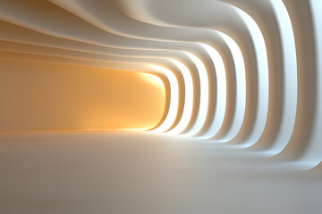 Obraz premium Abstract tunnel with curved lines and soft lighting, creating a sense of depth and modern design. Great for backgrounds or visual effects.
