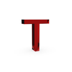 Red glossy letter T in transparent background