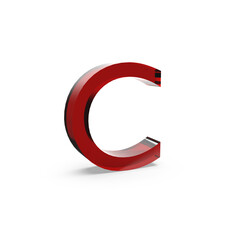 Red glossy letter C in transparent background