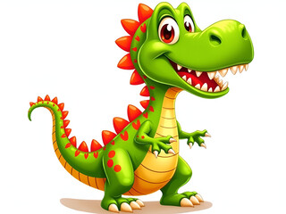 Fototapeta premium Cartoon Green Dinosaur – Cute Vector Illustration Isolated on White Background 