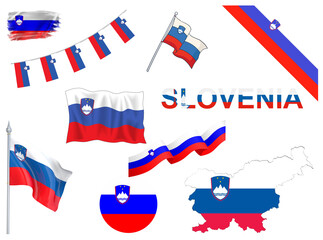 Big set of Slovenia ribbons, symbols, icons and flags isolated on a white background, Made in Slovenia, Welcome to Slovenia, premium quality, Slovenia color, set for your infographics, and templates 
