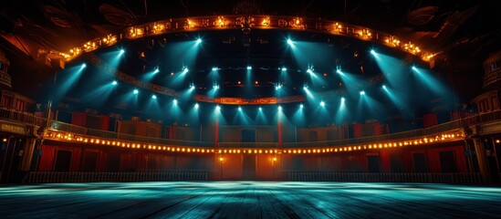 Empty indoor arena with powerful spotlights