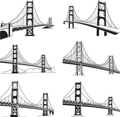 Obraz premium Simple Bridge silhouette set vector illustration isolated On Transparent Background