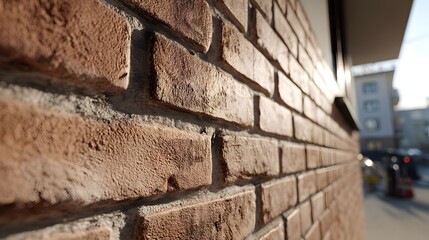 Exterior brick wall with a warm brown hue.