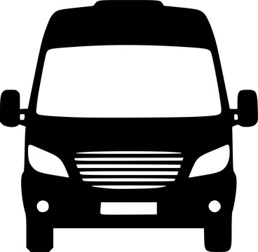 Van icon. Minibus. Black silhouette. Front view. Vector simple flat graphic illustration. Isolated object on white background