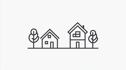 Fototapeta premium Simple Line Drawing of Houses and Trees