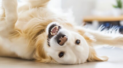Happy Dog Lying on Its Back While Getting a Belly Rub in Daylight