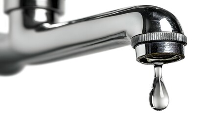 Obraz premium Chrome faucet drips water in a single drop.