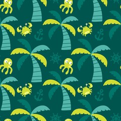 Summer ocean animals seamless cute octopus pattern for kids clothes print and wrapping paper for fabrics