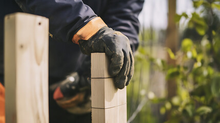 Carpenter Working with Wooden Blocks