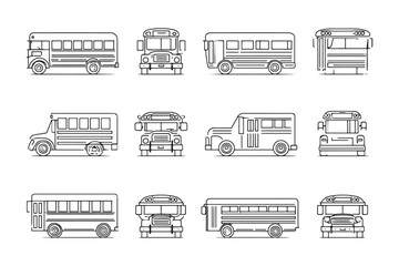 School Bus Minimalist 2D Line Art