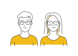 Obraz premium a male and female figure, both wearing yellow t-shirts, standing side by side 