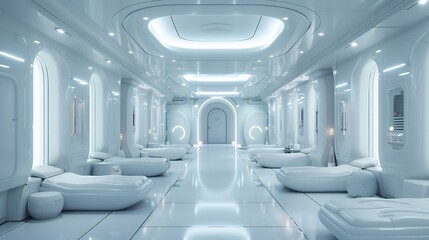 Fototapeta premium Futuristic fitness planet with a 24hour gym offering classes for men and women with hyperrealistic training scenes white backgrounds and infographics on exercise and health benefits