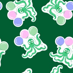 Summer ocean animals seamless octopus birthday pattern for wrapping paper and fabrics and linens and kids