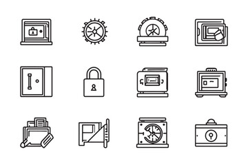 Secure vault minimalist 2D line art