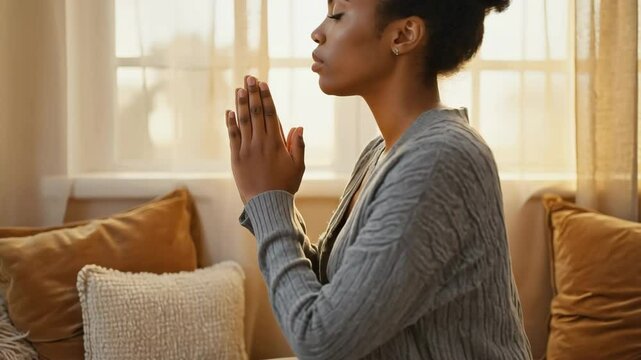 dark skin praing woman