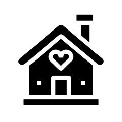 house chimney heart glyph flat vector icon