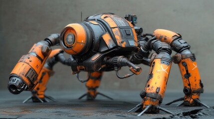 Fototapeta premium Cyberpunk Hexapod Robot: Futuristic Machine Design