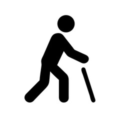 person walking with cane glyph  flat vector icon