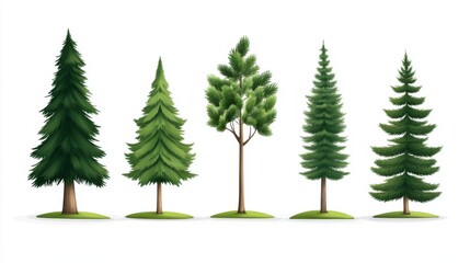 Collection of Different Stylized Trees on White Background for Nature and Environment Themes